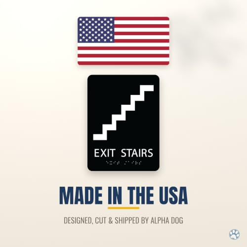 Alpha Dog Exit Stairs Sign, 8x6 ADA Braille Sign, Black - color: Black, size: Exit Stairs
