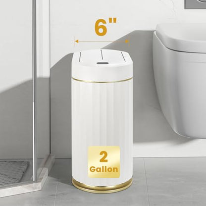 ELPHECO Motion Sensor Bathroom Trash Can with Lid 2 Gal Automatic Trash Can - color: White Gold