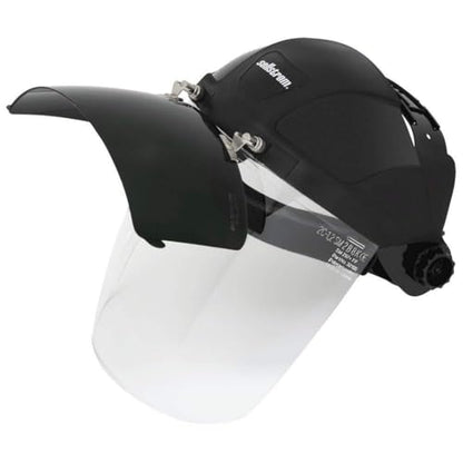Sellstrom DP4 Face Shield - Lightweight Mask with High Impact Crown & Ratchet Headgear for Work, Grinding, Plasma/Flame Cutting - ANSI Z87.1 - Clear Anti Fog Polycarbonate Window - UV/IR Flip Up Visor - style: Shade 6 Cobalt Visor
