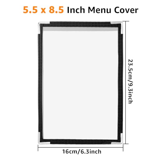 25PCS 5.5 x 8.5 Inch Menu Covers 1 Page 2 View, Transparent Restaurant Menu Holder for Restaurant Bar Cafe (Black)