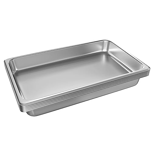 EGGKITPO Full Size Steam Table Pans 6-Pack 2.5 Inch Restaurant Stainless Steel Pan Commercial Catering Food Pan for Commercial Kitchen Supplies - size: 1/1 2.5" deep without lid