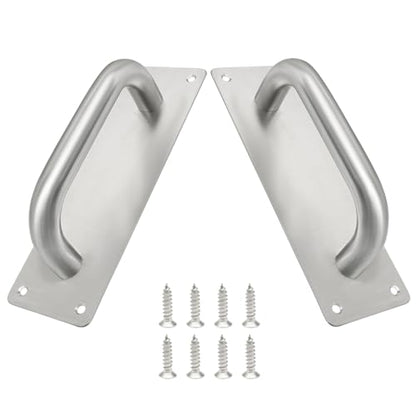 Piutouyar 2 Pcs Heavy Duty Door Pull Push Handle and Plate,200x65 mm,Silver