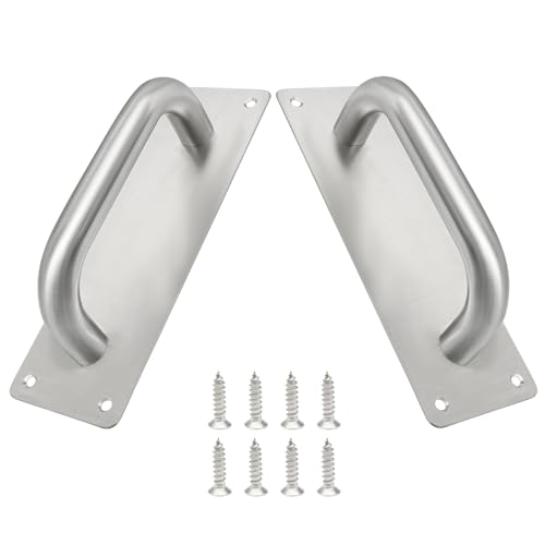 Piutouyar 2 Pcs Heavy Duty Door Pull Push Handle and Plate,200x65 mm,Silver