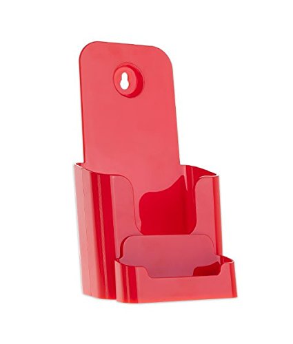 SOURCE ONE Acrylic Deluxe 4 Inch Wide Trifold Brochure Holder with Buisness Card Holder Counter Top or Wall Mount Use - color: Red, size: 1 Pack