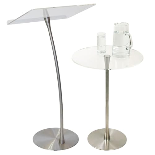 Arc 1 Stainless Steel and Acrylic Podium, Pulpit or Lectern with Side Table - Kingdom by Procson - size: Design 15