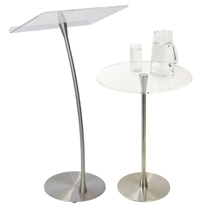 Arc 1 Stainless Steel and Acrylic Podium, Pulpit or Lectern with Side Table - Kingdom by Procson - size: Design 15
