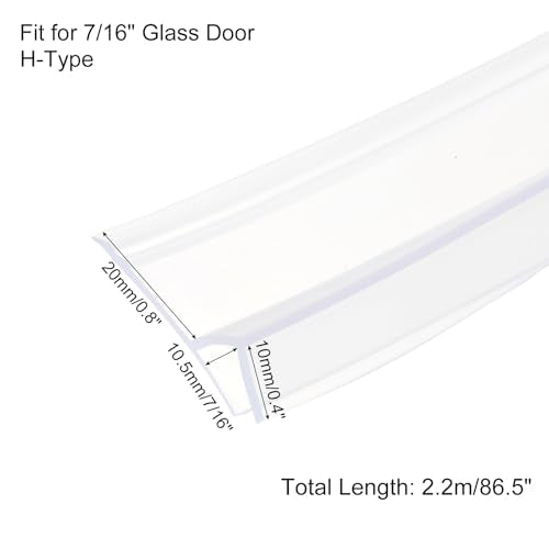 uxcell Shower Door Side Seal, WidenH-Type Shower Door Sweep for 7/16" Glass 86.5" Long Silicone Frameless Glass Door Seal Strip, Stop Shower Leaks, Clear - size: 7/16" Glass 86.5" Long