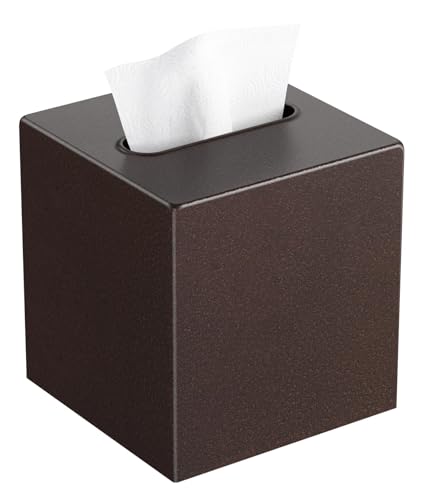 Livelab Metal Tissue Box Cover, Square Tissue Box Holder Modern Decor Facial Napkin Holder Dispenser for Bathroom Vanity Countertop, Living Room, Bedroom, Office | Brown Pebble Grain - color: Brown Matte