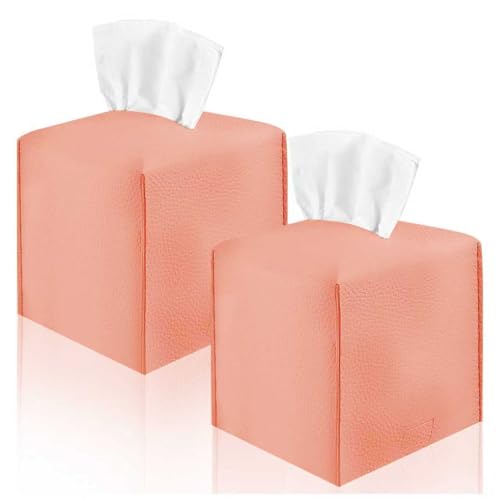 2 Pack 5"x5"x5" Square PU Leather Tissue Box Holders for Home & Office - color: Rose Gold