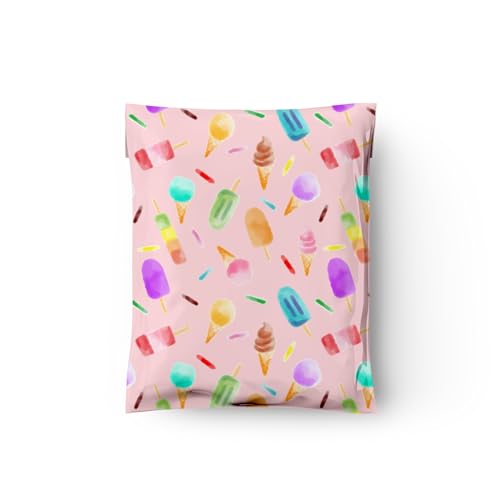10x13 (100) Ice Cream Treats Summer Designer Poly Mailers Waterproof Self Sealing Tear Resistant Polymailers Shipping Envelopes Premium Printed Bags For Small Businesses - color: Ice Cream, size: 10x13 inches