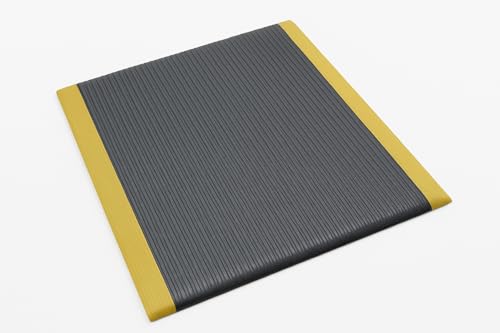 Guardian 24020302BY Air Step Anti-Fatigue Floor Mat, Vinyl, 2'x3', Black with Yellow Stripes, Reduces Fatigue and discomfort, Can be Easily Cut to fit Any Space