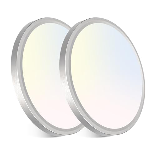 libtit 7 Inch Nickel Brushed Flush Mount Ceiling Light, 15W Ceiling Light Fixture,3000K/4000K/6500K Color Selectable,Ultra-Thin Round Ceiling Lighting Fixture for Bedroom Kitchen Pantry, 2 Pack - color: Brushed Nickel, size: 7in-2Pack