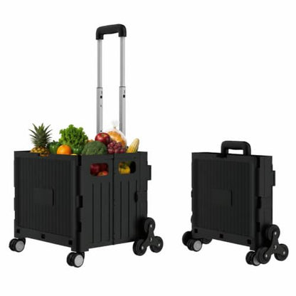 Foldable Shopping Cart: Plastic Stair Climbing Cart & Rolling Crate - color: Black(stair-climbing)