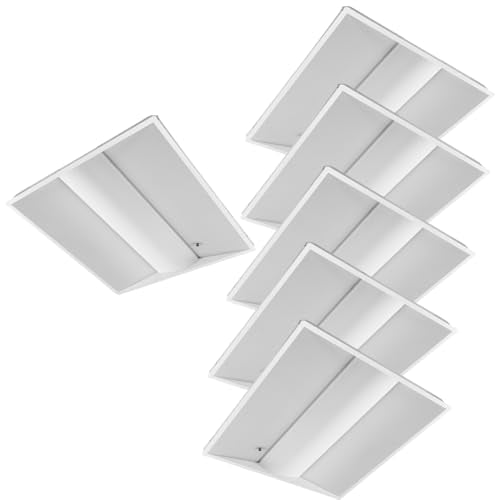 (6 Pack) 2x2 FT Center Basket LED Troffer Panel Light, 25W, Daylight White Color 5000K, Dimmable Drop Ceiling Lights, 3200 Lumens, Damp Rated, 120-277V