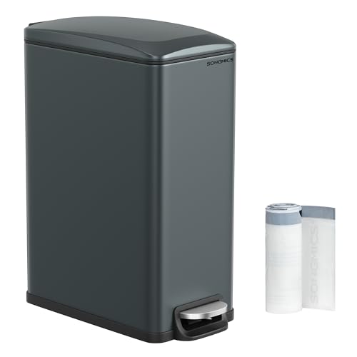 SONGMICS Kitchen Trash Can with Lid, 13-Gallon (50 L) Slim, Stainless Steel - color: Charcoal Gray, style: 13 Gal.