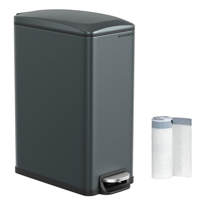 SONGMICS Kitchen Trash Can with Lid, 13-Gallon (50 L) Slim, Stainless Steel - color: Charcoal Gray, style: 13 Gal.