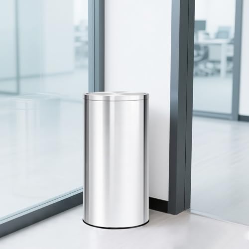 18.5 Gallon/70L Stainless Steel Trash Can with Swing Top Lid, Silver Bathroom Garbage Can with Heavy Duty Removable Inner Bucket, Round Indoor Recycle Waste Bin for Kitchen, Office, Living Room, Hotel