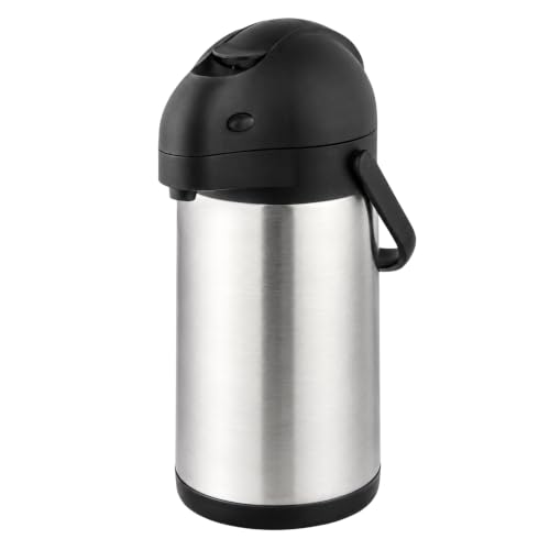 Restaurantware Met Lux 2.2 Liter Coffee Dispenser 1 Pump Lever Coffee Pump Dispenser - 24 Hour Heat Retention Built-In Handle Silver Stainless Steel Airpot Thermal Coffee Carafe For Airports - size: 74.4 Ounces