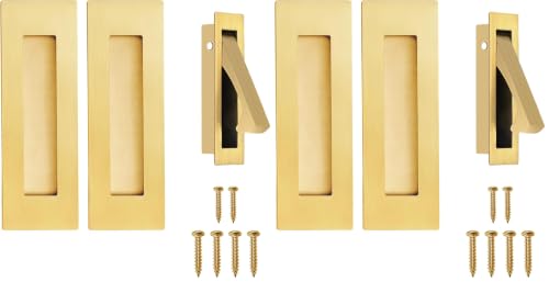 Pocket Door Handles and Edge Pull Brushed Brass, 6Inch Handles Hardware Latch,Recessed Finger Flush Pulls,for Closet,Sliding,Barn Door (Pack of 2) - color: Gold, size: 6Inch-B (Pack of 2)