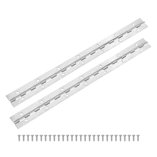 M METERXITY 2-Pack Piano Hinges, 14 Inch / 350mm Stainless Steel Continuous Piano Hinge with Holes and Screws for Cabinets Door/Storage Box [1.2X 0.04/ 30x 1mm Open Width Thick, Silver Tone] - color: Silver Tone, size: 14x1.2x0.04"