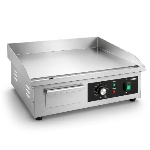 VIKEER Commercial Electric Griddle,22 Inch Large Electric Griddle Stainless Steel Flat Top Grill with Iron Cooking Plate,120-570℉ Adjustable Temperature Control for Home or Restaurant,120V 1600W - size: 22 inch