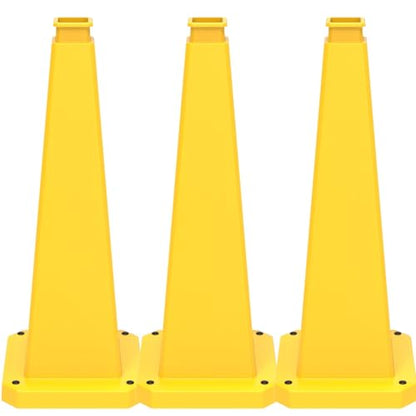BESEA 3 Pack 28 Inch Yellow Traffic Cones with Weighted Base - color: Yellow, size: 28INCH