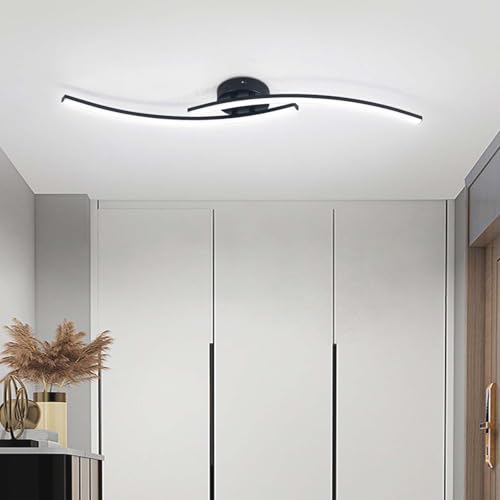 Modern LED Ceiling Light 22W Black Linear Ceiling Lights Fixture 6000K Aluminum 31.4Inch Long Flush Mount Ceiling Light Fixture Lamp for Bedroom Hallway Kitchen Bathroom - color: Black,Intersect, size: 31.49Inch