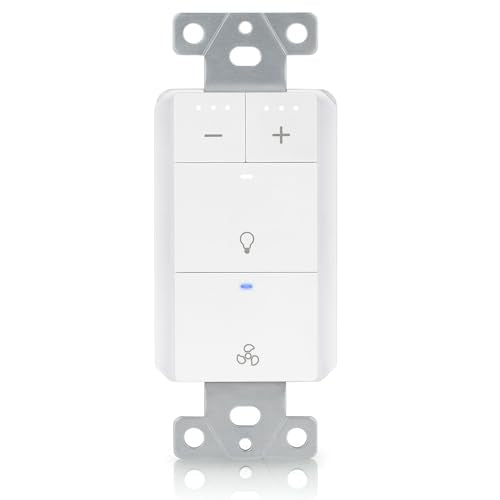 Akicon Dimmer Switch for Exhaust Fan with Light, Single Pole Fan Light Switch, Neutral Wire Needed, White