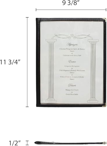 TrueCraftware- 8-1/2” x 11” Black Double Fold Restaurant Menu Covers 2 Page 4 View Set of 10- Crystal Clear Café Menu Holders Fits A4 Size Paper Menu Covers Clear Menu Sleeves - color: Black