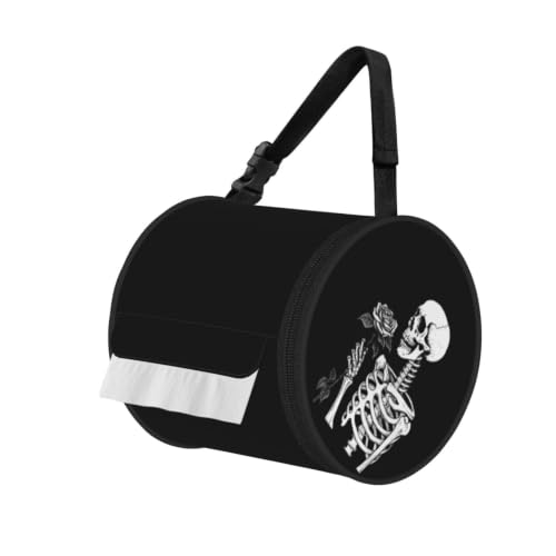 Roses Rock and Roll Skeleton Skull Cylinder Tissue Holder,Toilet Hanging Tissues Box for Bathroom Home Travel - color: Roses Rock and Roll Skeleton Skull