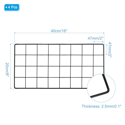 PATIKIL Wall Grid Panel Metal Wire Photo 16x8 Black 4Pcs - color: Black, size: 16x8inch