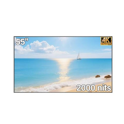 55inch 4K Digital Signage Display, 2000nits High Brightness, LCD Monitor Slim Fit Frameless Advertising Display, Wall Mount Digital Display, CMS Remote Publishing, 7/24 Timer Switch,Built-in Speaker - size: 55"+2000nits