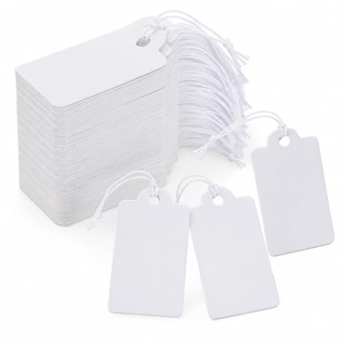 Shappy 300 Pcs White Price Tag with Elastic String 0.8''x1.58'' Jewelry Tag