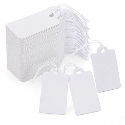 Shappy 300 Pcs White Price Tag with Elastic String 0.8''x1.58'' Jewelry Tag