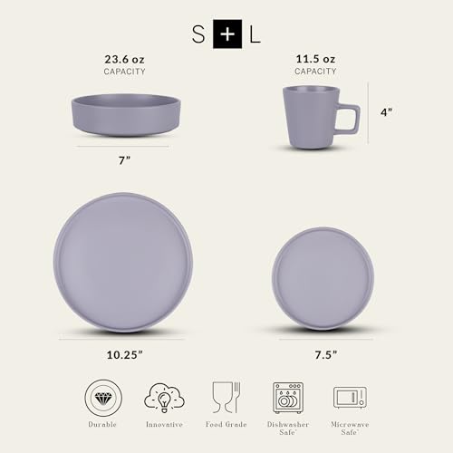 Stone Lain Cleo Stoneware 16-Piece Modern Dinnerware Set, Plates and Bowls, Light Gray, Service for 4, Microwave & Dishwasher Safe - color: Light Gray, size: Service For 4, style: Dinnerware Set