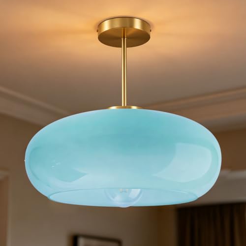 Blue Semi Mount Ceiling Light Fixtures Hallway 15.7″Round Dome Shade - color: 15.7″-Blue
