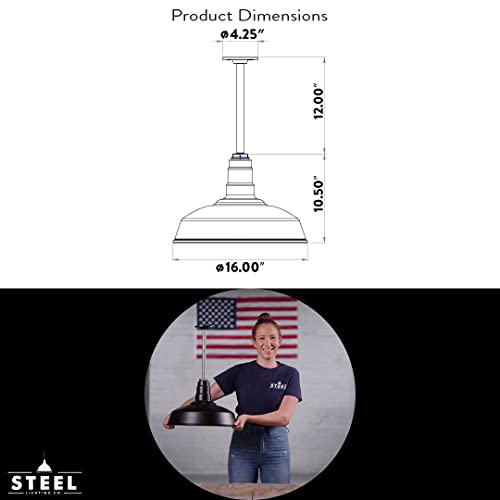 12" Sloped Stem Barn Light Pendant 16" Dome | Garage | Matte Black/Brass - color: Matte Black with Brass Interior, size: 12" Sloped Stem