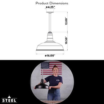 12" Sloped Stem Barn Light Pendant 16" Dome | Garage | Matte Black/Brass - color: Matte Black with Brass Interior, size: 12" Sloped Stem