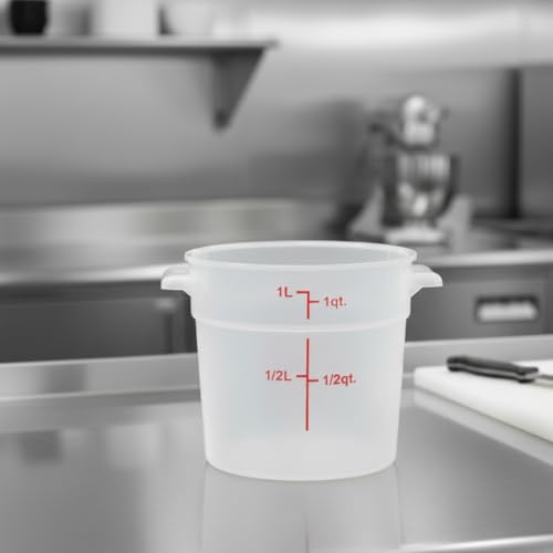 TrueCraftware- 1 Quart Round Food Storage Container Translucent Polypropylene- Commercial Reusable Food Container Canister with Measurement Markings for Meal Prep Pantry Kitchen - color: 1 Quart