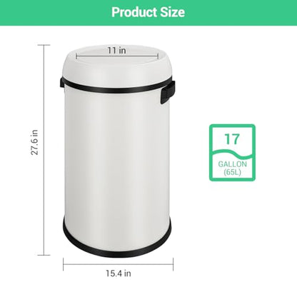 Jojoka 17 Gallon/65L Round Open Top Trash Can, Commercial Stainless Steel Garbage Bin, Heavy Duty Fingerprint & Rust Resistant Waste Container for Kitchen, Office, Restaurant,Flip-Top Trash Can,White - color: White swing lid