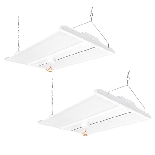 High Bay LED Shop Light, 28350LM 2FT LED Linear High Bay Fixture with Motion Sensor, 210W Commercial Bay Lighting, 120-277V, 5000K Daylight Linear Hanging Light, UL&DLC Listed, 2PK - color: 210W - with sensor - White, size: 2PK
