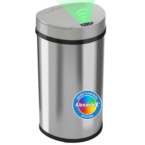 iTouchless 50 Liter/ 13 Gallon Slim Kitchen Trash Can with Lid, Deodorizer - color: Mist Silver, Black 13 Gal Sensor