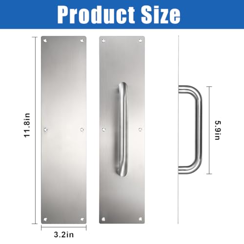 Stainess Steel Door Push Plate, Heavy Duty Door Handle Push Pull Plate, Silver Door Handle Plate for Home/Office/Warehouse/Public (M 2 Pack) - size: M 2 Pack