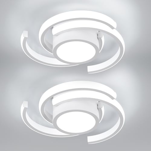 ADISUN LED Modern Ceiling Light,6000K Semi Flush Mount Ceiling Light Fixture,Unique White Ceiling Lights Fixtures for Living Room Bedroom Corridor Aisle Hallway Indoor Ceiling Lamp, 2 Pack - color: White, size: 2 Pack