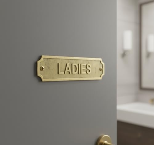 Brass LADIES Door Sign Plaque 22x5 cm Wall Mount Washroom Restroom Signage Plate with Screws for Home Office Hotel Bathroom Identification & Facility Labeling - color: LADIES