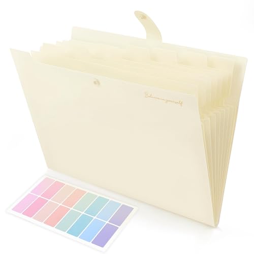 SKYDUE Expanding File Folder, Accordion File Organizer with 8 Pockets, Expandable Document Paper Receipt Holder for School Office Hospital, Letter/A4 Size Beige - color: Beige