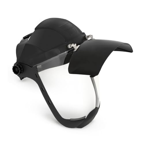 Sellstrom DP4 Face Shield - Lightweight Mask with High Impact Crown & Ratchet Headgear for Work, Grinding, Plasma/Flame Cutting - ANSI Z87.1 - Clear Anti Fog Polycarbonate Window - UV/IR Flip Up Visor - style: Shade 6 Infrared Visor W/ Chinguard