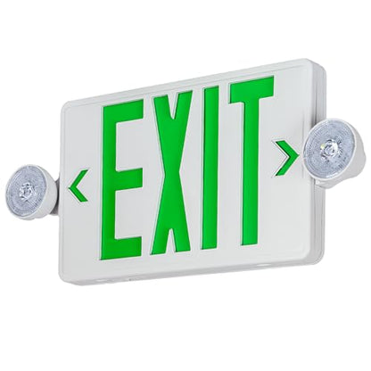 Green LED Exit Sign Emergency Light Combo UL, 1 Pack - color: White Housing+Green Letter+Light, size: 1 Pack