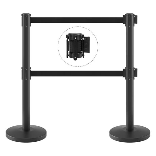 kaiyomi 2 Pack Stanchions with Retractable Barriers Double Layer (Black) - color: Black-Double