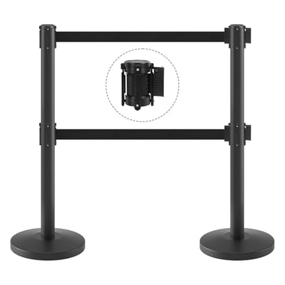 kaiyomi 2 Pack Stanchions with Retractable Barriers Double Layer (Black) - color: Black-Double